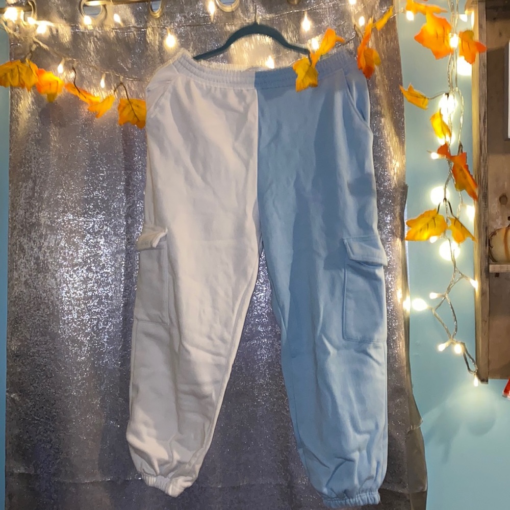 Blue and white sweatpants